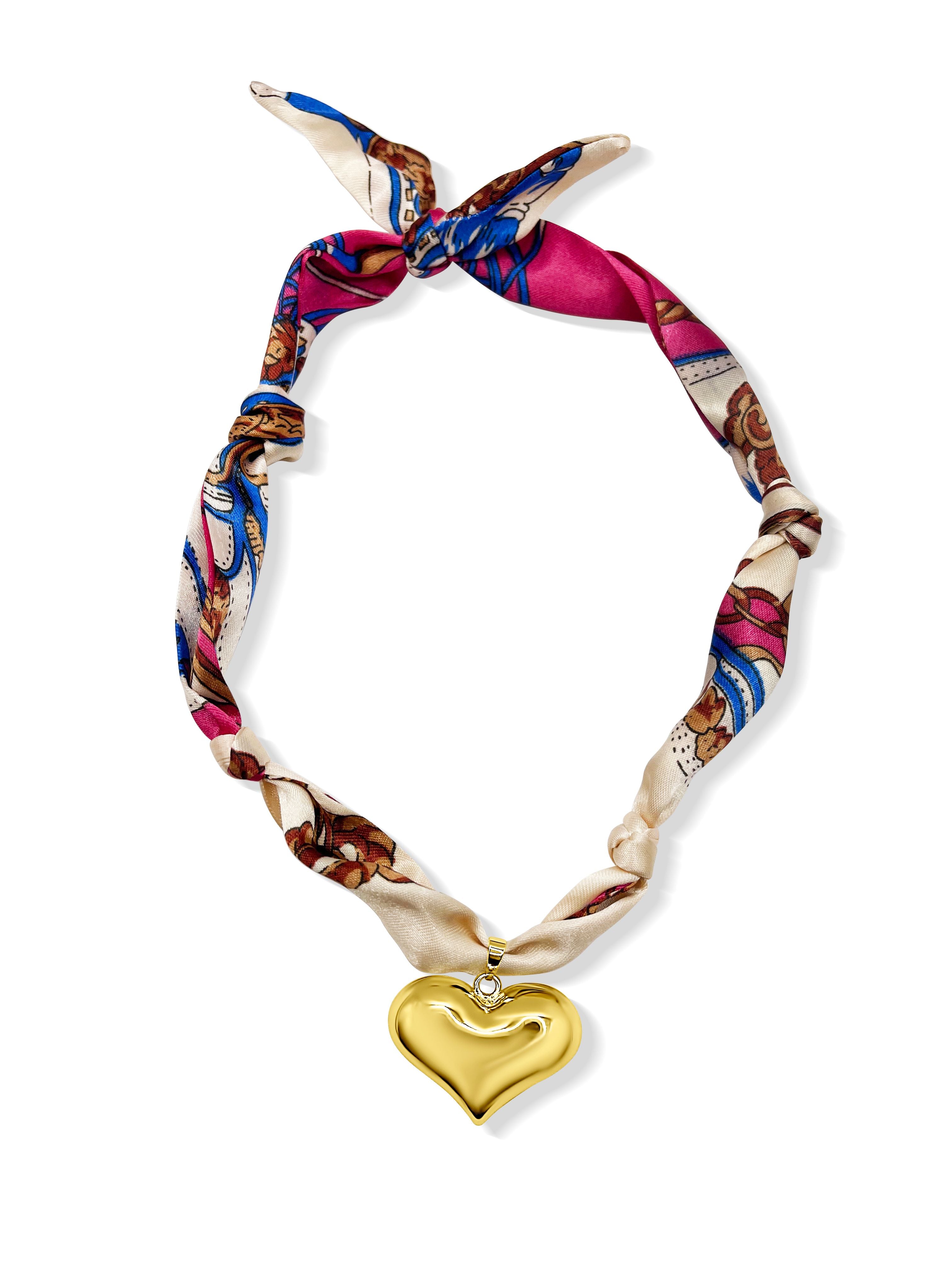 Puffy Heart Scarf Necklace Pink