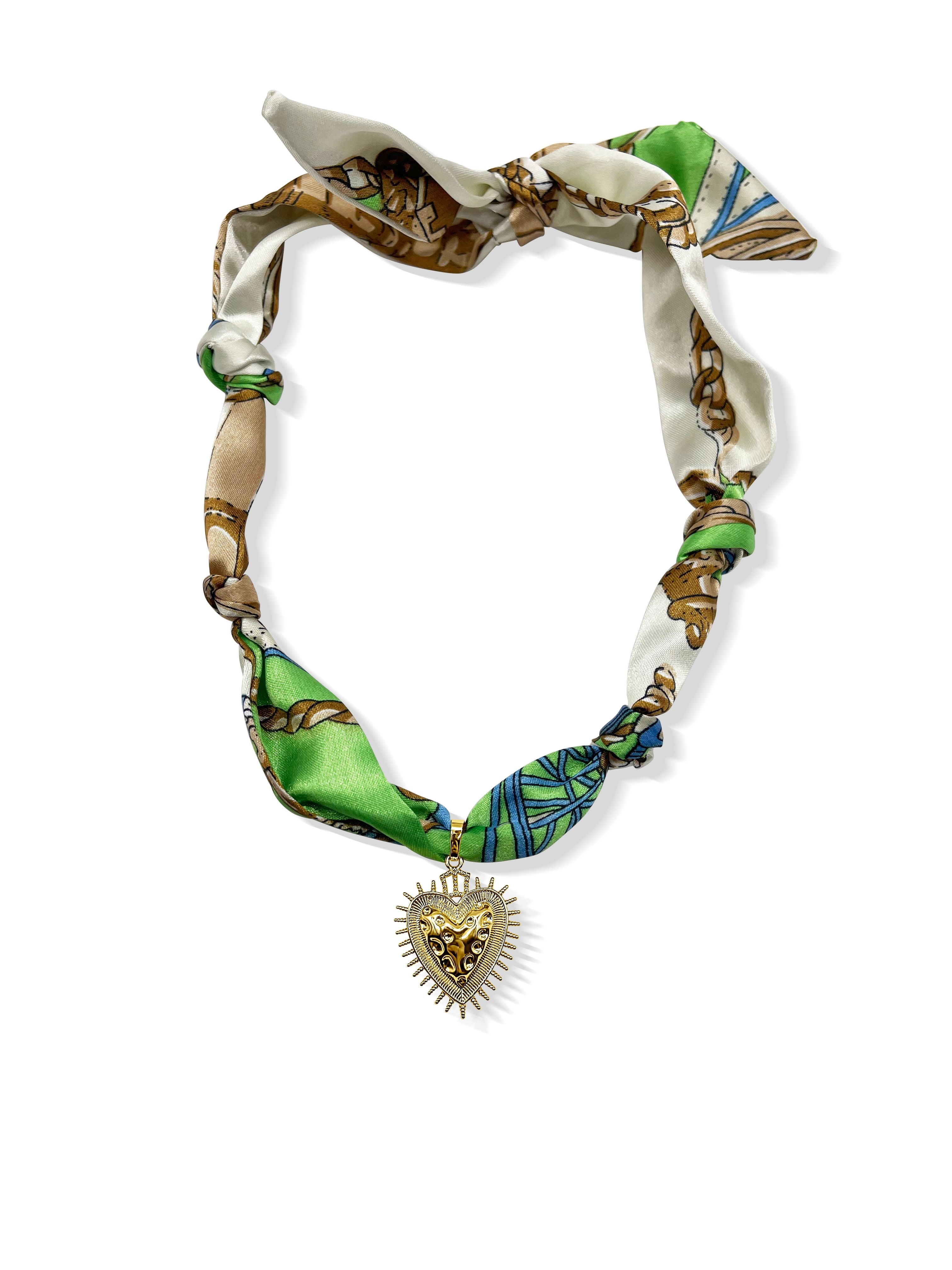 Spike Heart Scarf Necklace Green