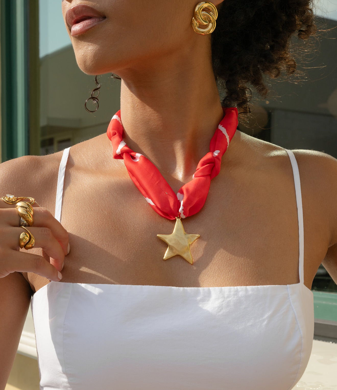 Red Stripes Star Scarf Necklace