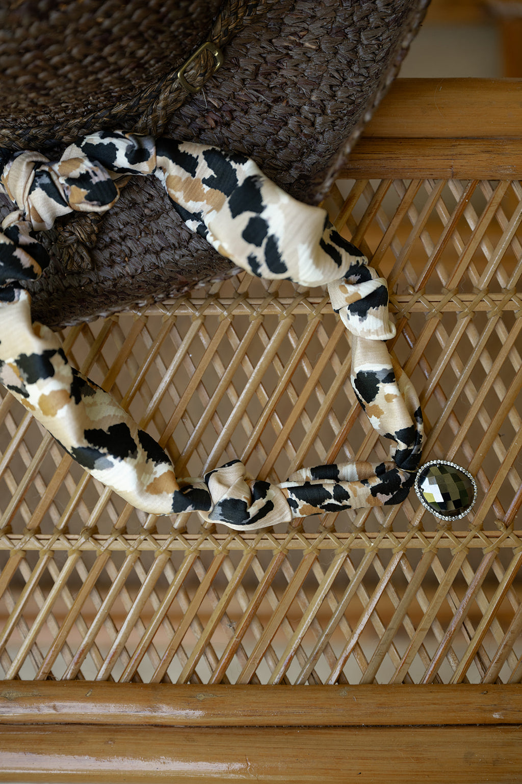 Leopard & Hematite Stone Scarf Necklace