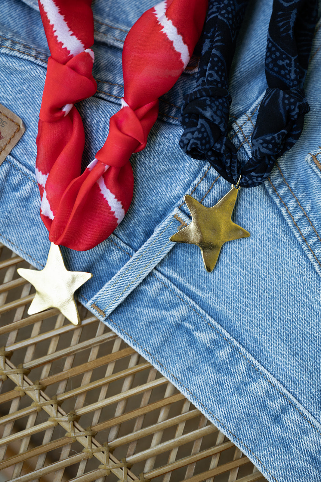 Navy Antique Star Scarf Necklace