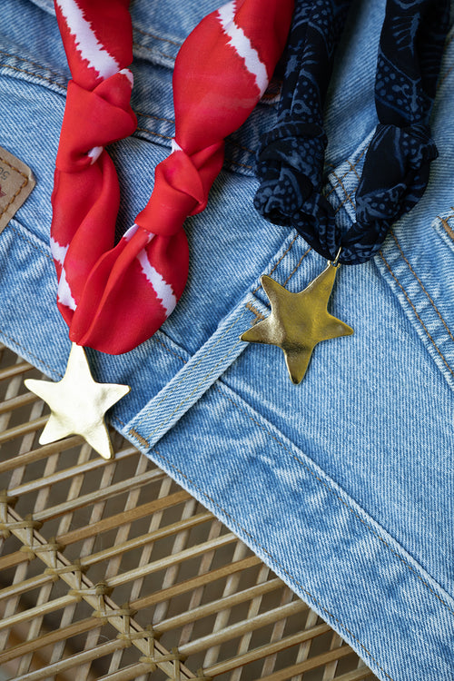 Navy Antique Star Scarf Necklace