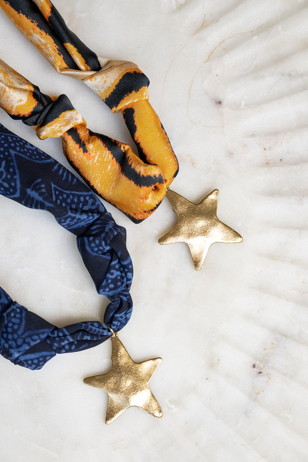Tiger Print Anitique Gold Star Scarf Necklace