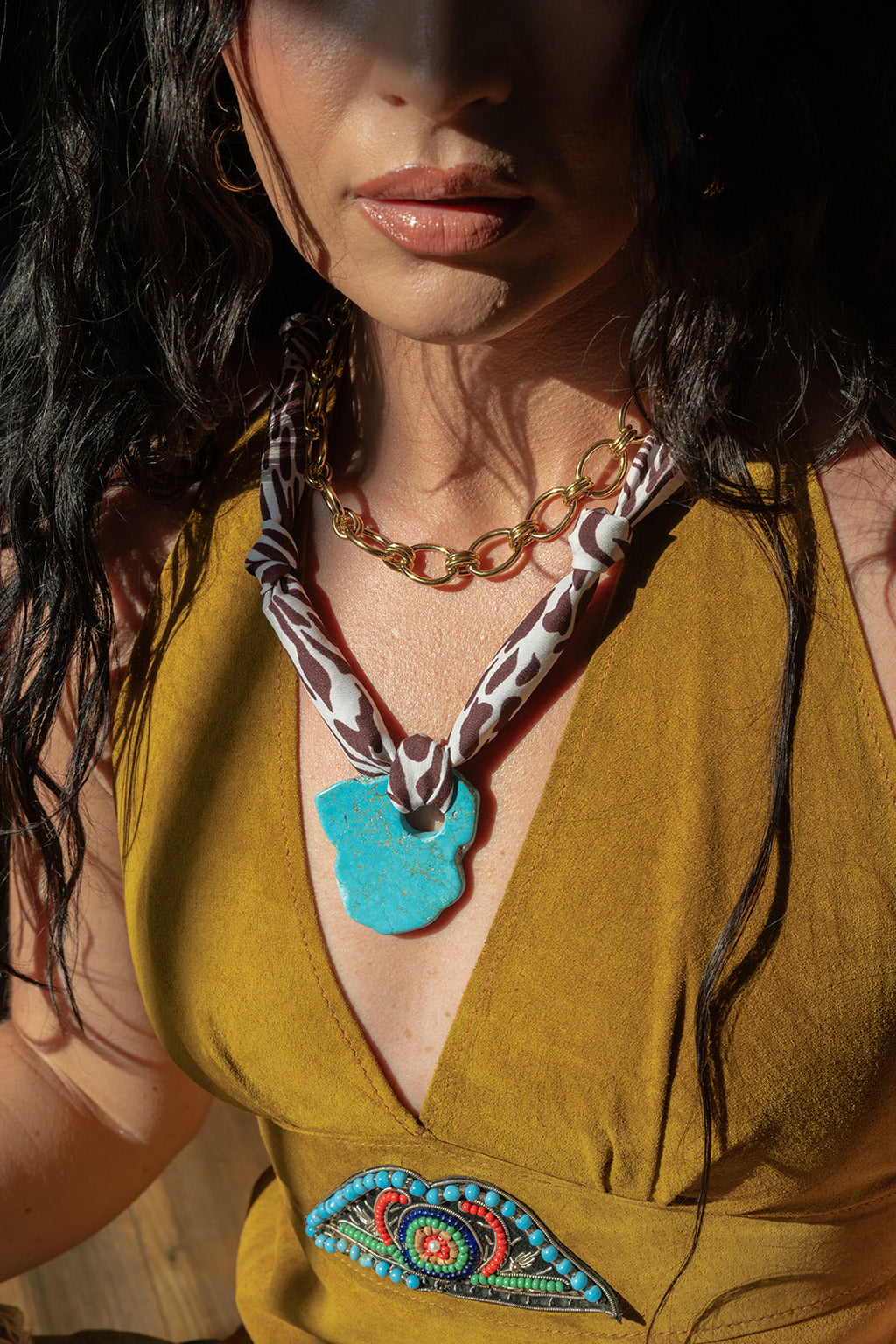 Chocolate Zebra and Turquoise Scarf Necklace