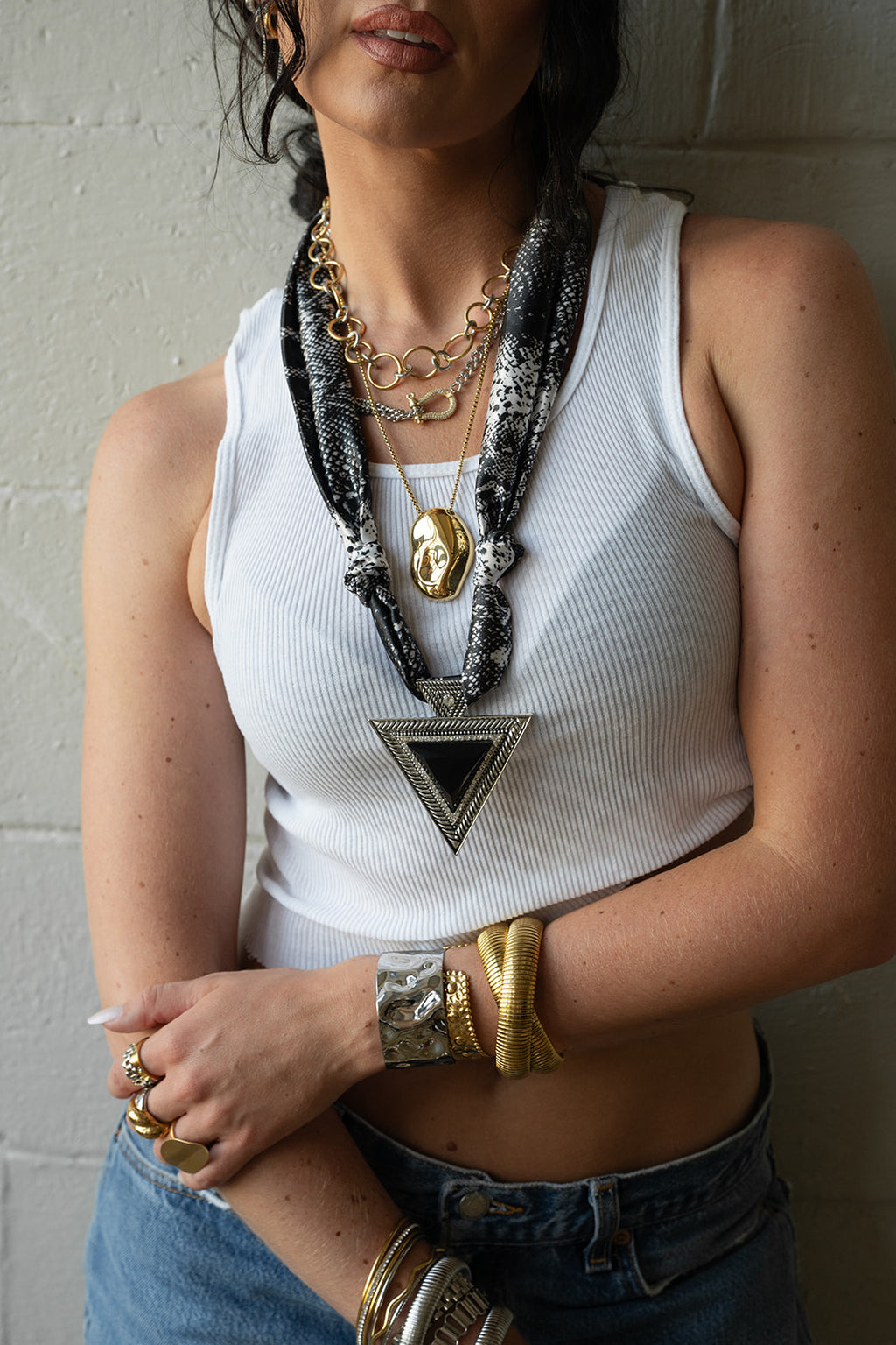 Oversized Triangle Snake Print Scarf Necklace
