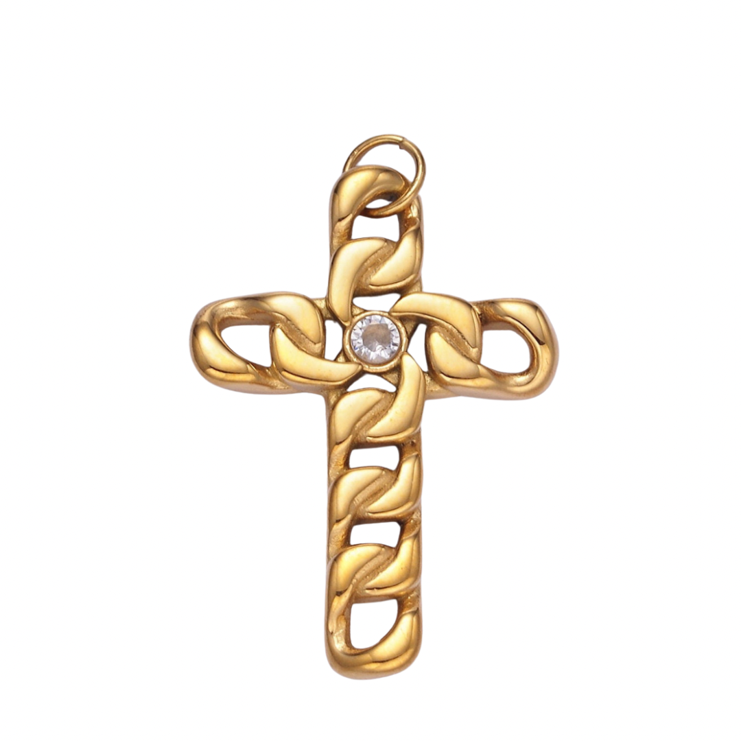 Gold Braided Cross Charm