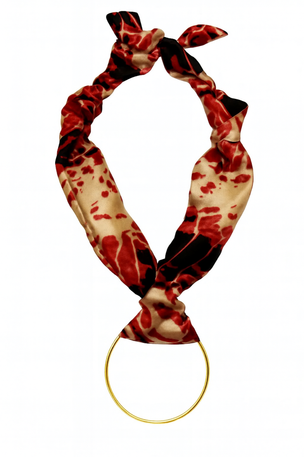 Oversized Hoop Red Snakeskin Scarf Necklace