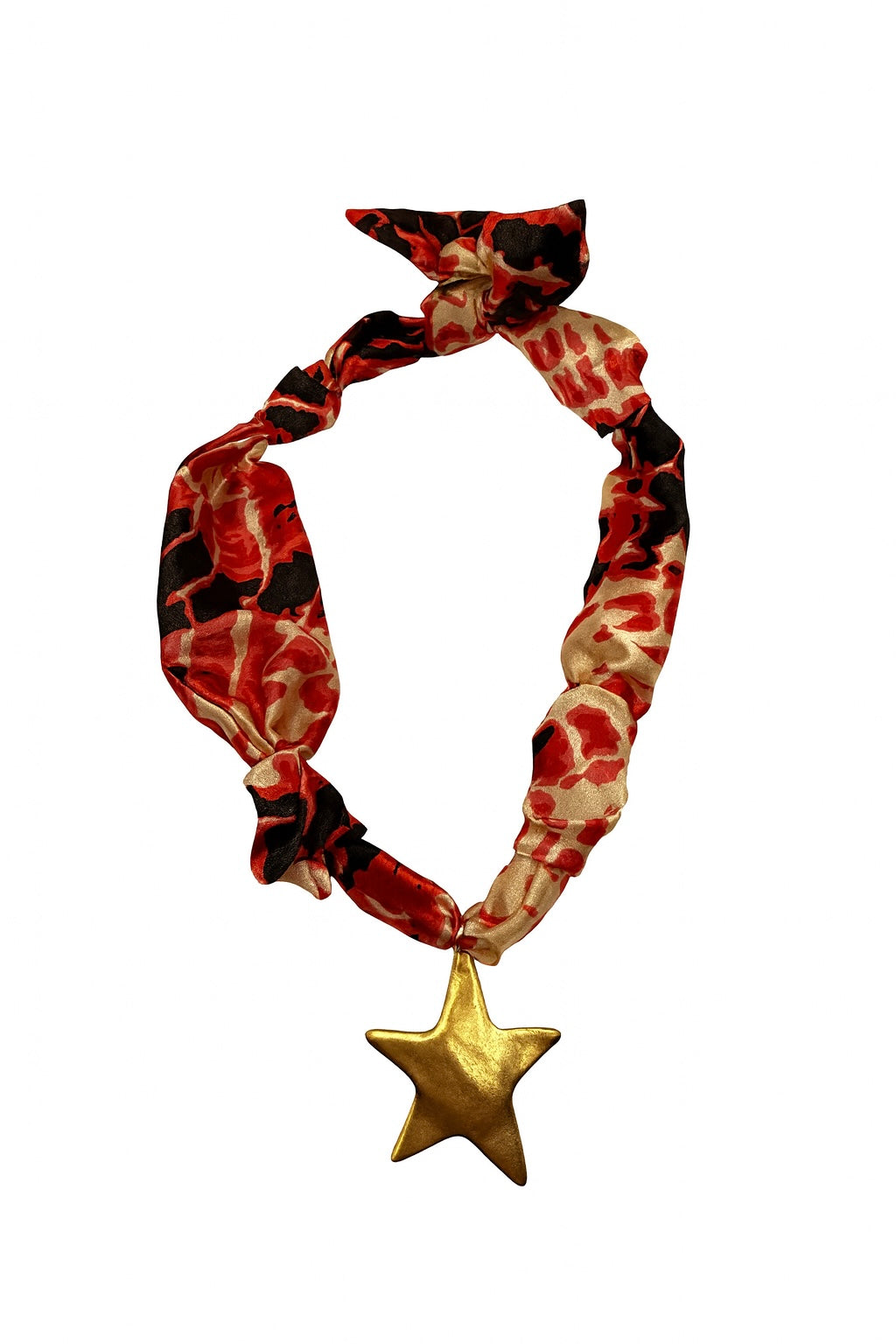 Red Snake Print Star Scarf Necklace