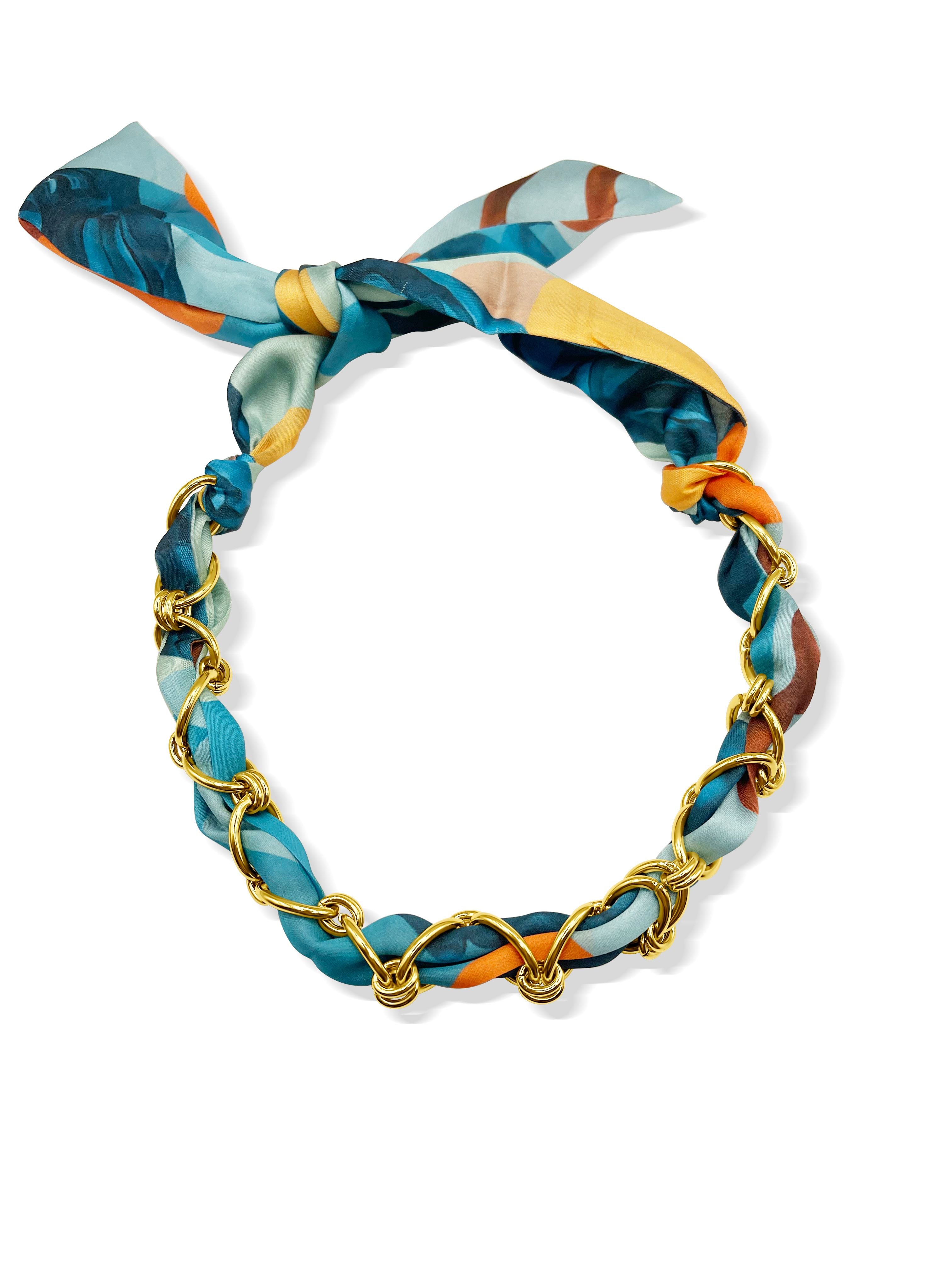 Watercolor Blue Chained Scarf Necklace