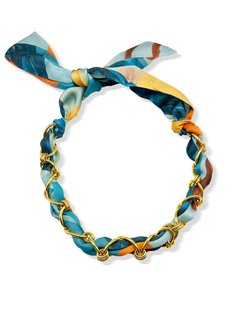 Watercolor Blue Chained Scarf Necklace