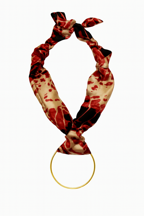 Oversized Hoop Red Snakeskin Scarf Necklace