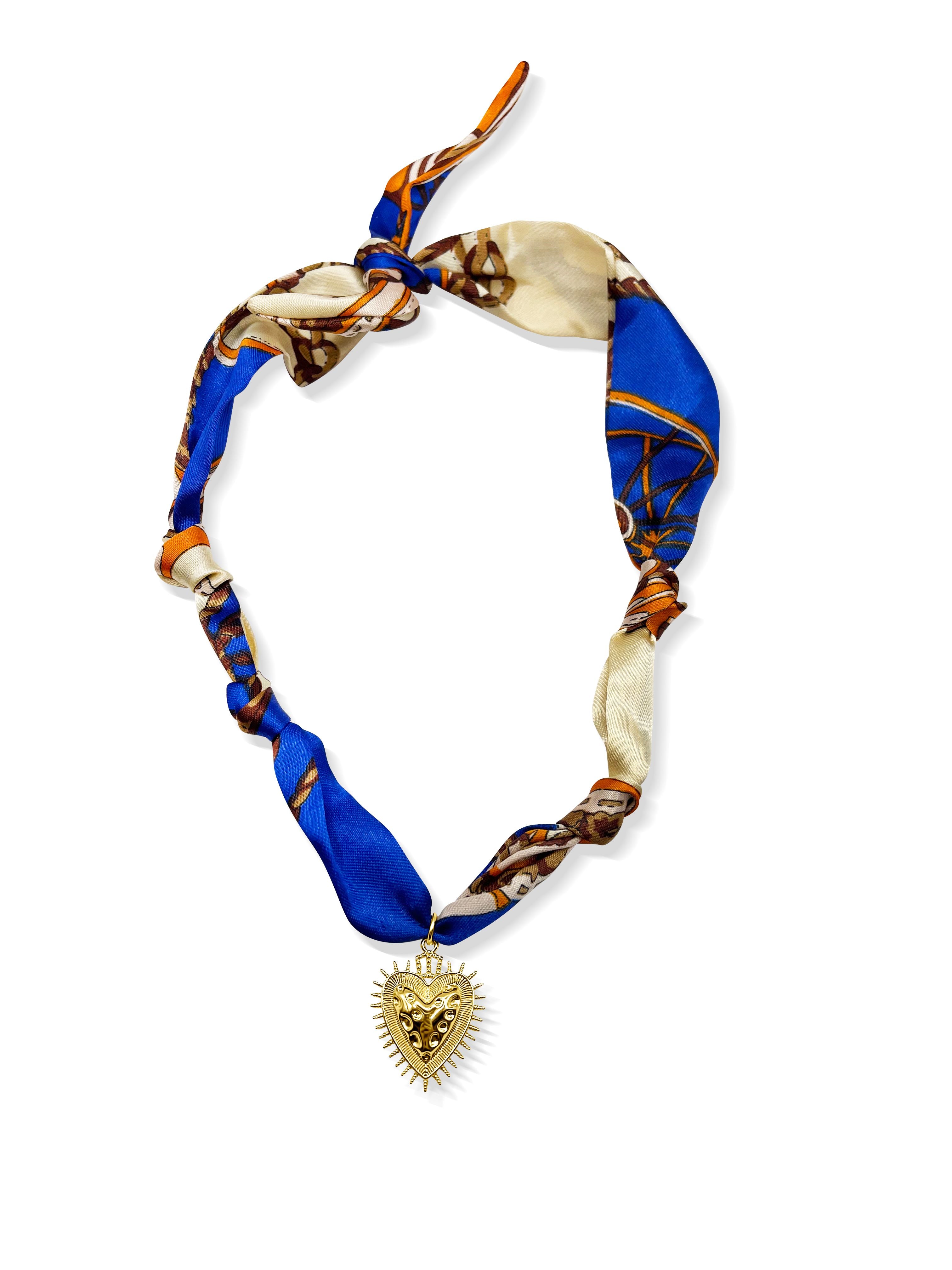 Spike Heart Scarf Necklace Blue