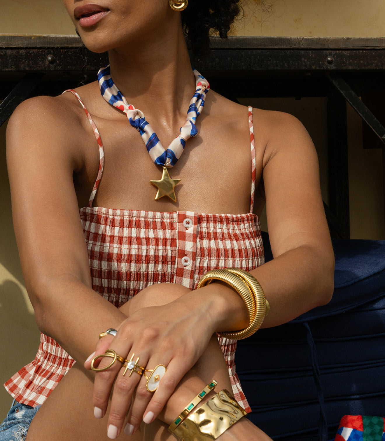 Red & Blue Star Scarf Necklace