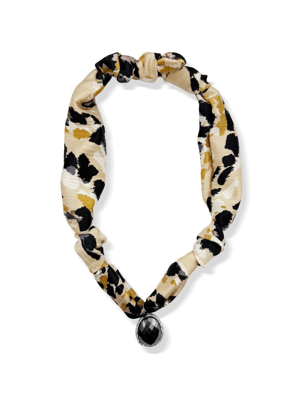 Leopard & Hematite Stone Scarf Necklace