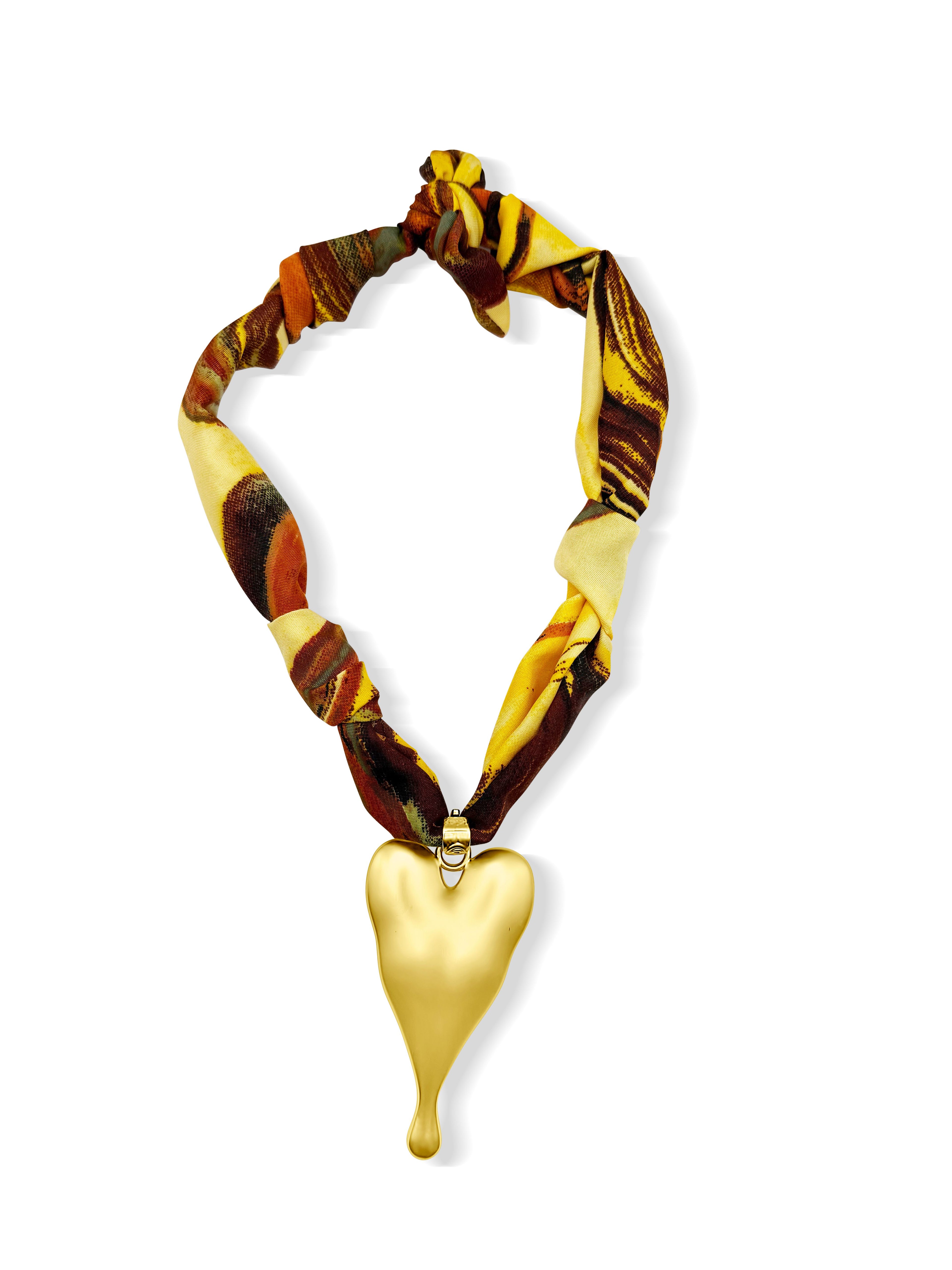 Oversized Antique Gold Heart Scarf Necklace