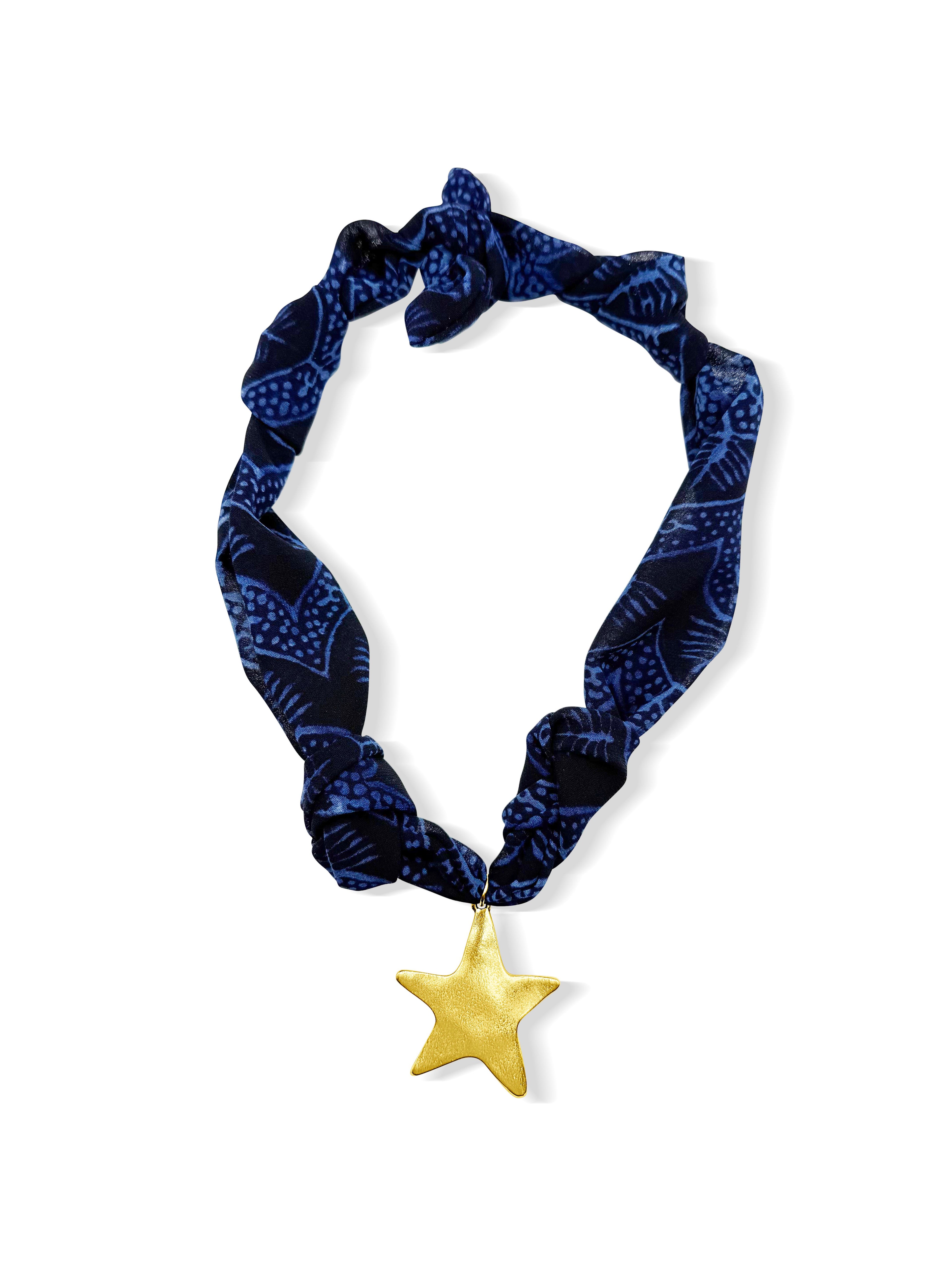 Navy Antique Star Scarf Necklace